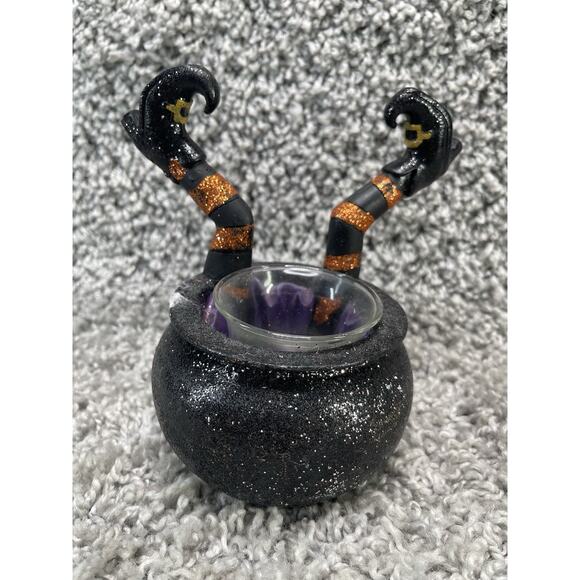 6 Inch Tall Unique Halloween Witches Pot and Legs Votive Ceramic Candle Holder - Picture 1 of 9